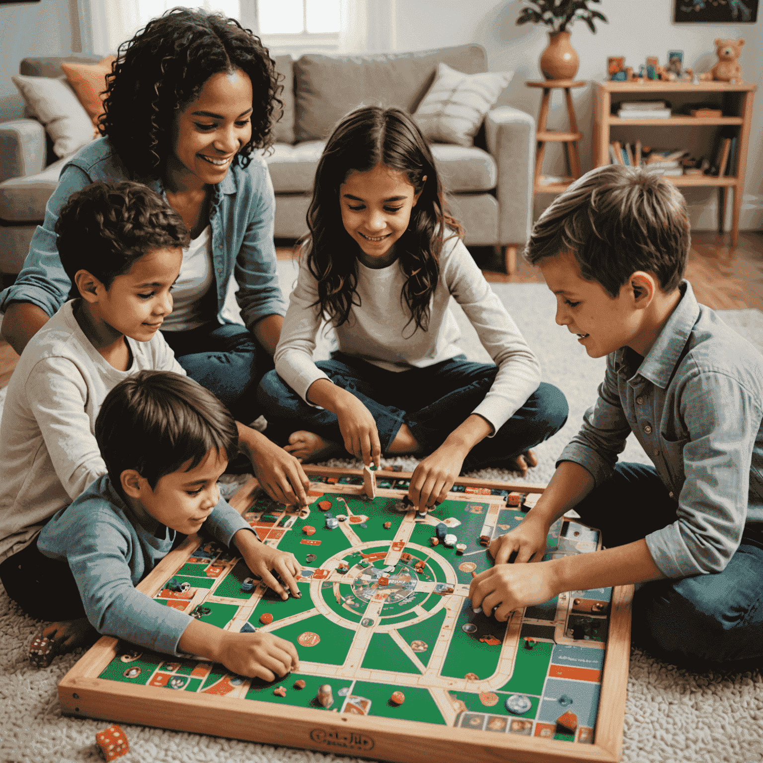 Niños de diferentes edades jugando diversos juegos de mesa educativos y divertidos, adaptados a sus niveles de desarrollo